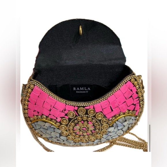 Ramla Mosaic Pink & Gold Beverly Hills Handmade in Morocco NWOT Stunning! - Picture 3 of 8